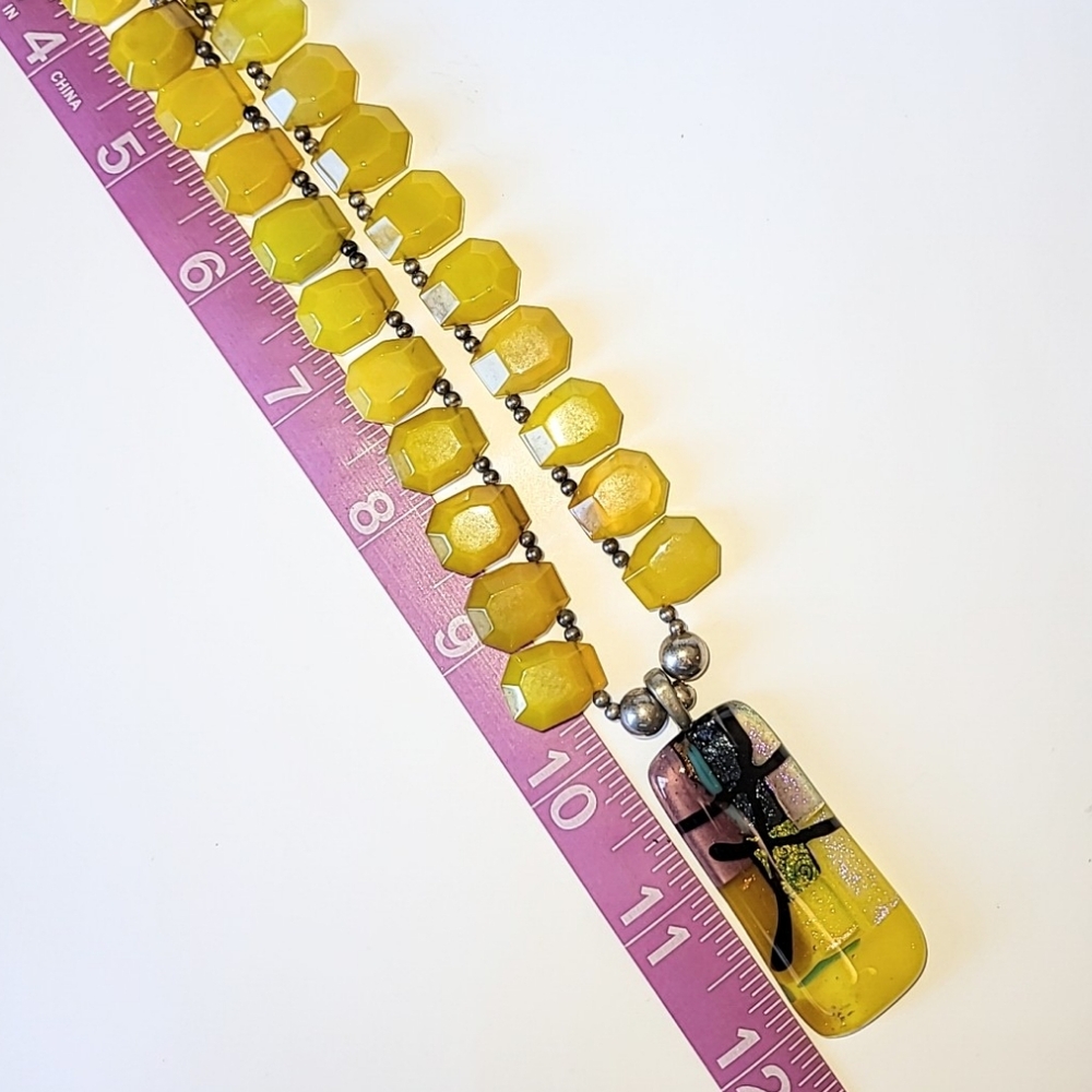 MOMO GLASSWORKS PENDANT on 20" GOLD GLASS BEAD NECKLACE - STERLING SILVER CLASP - Picture 7 of 8